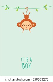 it is a boy cute monkey arrival card