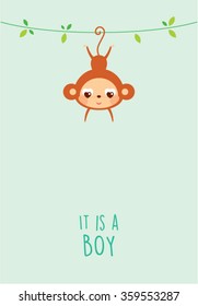 it is a boy cute monkey arrival card