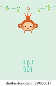 it is a boy cute monkey arrival card