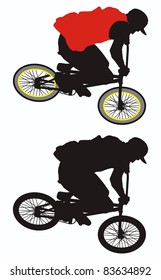 Boy cycling on BMX isolated on white