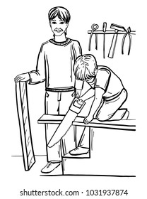 boy with a dad make from boards