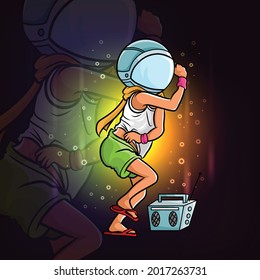 Der Junge tanzt und benutzt den Astronautenhelm zur Illustration
