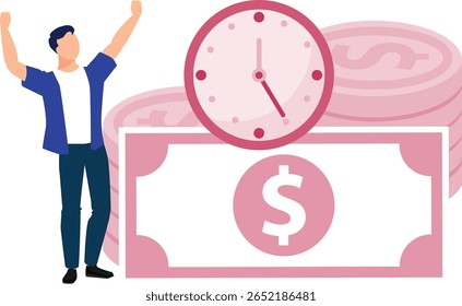 A boy dances with joy upon receiving money on time, his happiness radiating through his energetic movements, celebrating the timely financial support with a beaming smile and enthusiastic steps.