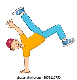 boy dancing break dance.cartoon illustration. isolated on white background. vector