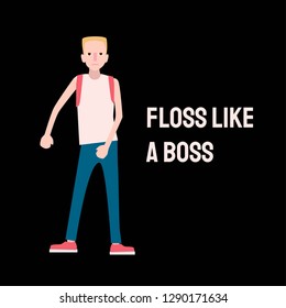 Boy dancing floss dance. Vector illustration for poster, card, t shirt print.