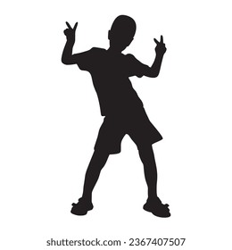Boy dancing ink silhouette isolated on white background