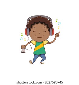 Boy dancing listening to music, happy cute child