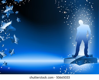 Boy Dancing on Star Blue Flyer. Editable Vector Image