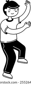 A boy dancing in a playful pose, perfect for cheerful and party events