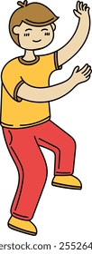 A boy dancing in a playful pose, perfect for cheerful and party events
