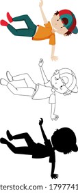 Posición de baile del niño en la ilustración de color y contorno y silueta