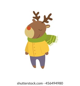 Boy Deer In Yellow Warm Coat Childish Illustration