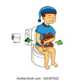 a boy defecate cartoon.vector.Illustration.