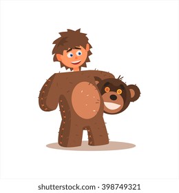 Boy Desguised As Bear Flat Isolated Vector Image In Cartoon Style On White Background