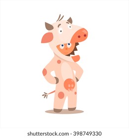 Boy Desguised As Cow Flat Isolated Vector Image In Cartoon Style On White Background