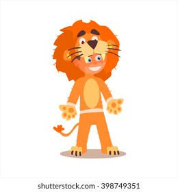 Boy Desguised As Lion Flat Isolated Vector Image In Cartoon Style On White Background