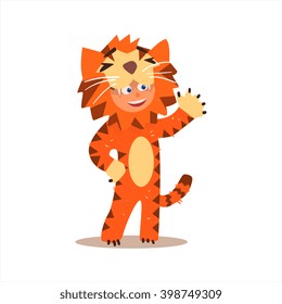 Boy Desguised As Tiger Flat Isolated Vector Image In Cartoon Style On White Background