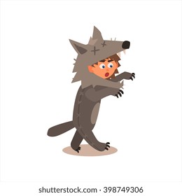 Boy Desguised As Wolf Flat Isolated Vector Image In Cartoon Style On White Background