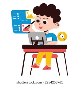 Boy Designing With Pad Illustration