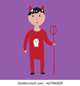 Boy in devil halloween costume. Vector illustration