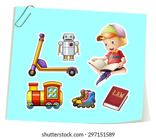 Boy with different kind of toys