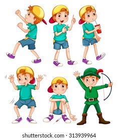 Boy in different poses illustration