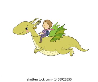 The boy and the dinosaur. The prince flies on a dragon.