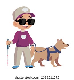 boy disability blind with dog illustration