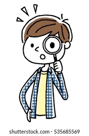 Boy: Discovery, Examining, Magnifying Glass