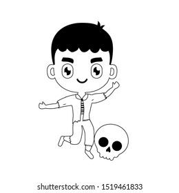 boy disguised as a frankenstein with icons halloween