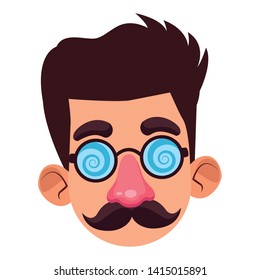 boy disguised with a mask of fake nose mustache and glasses profile avatar cartoon character vector illustration graphic design