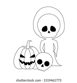 boy disguised as a skull dead with icons halloween