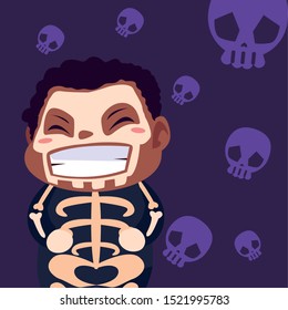 boy disguised as a skull dead on white background vector illustration design