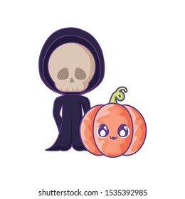 boy disguised as a skull dead on white background vector illustration design
