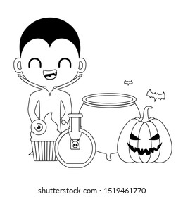 boy disguised of vampire with icons halloween