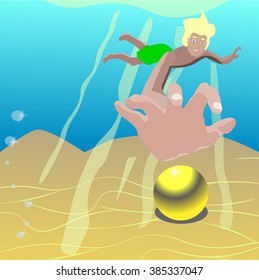 Boy dived into the water for a gold pearl

