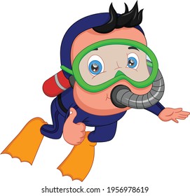 boy diver thumbs up isolated on white background