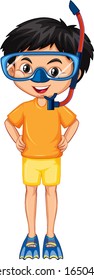 Boy in diving gears on white background illustration