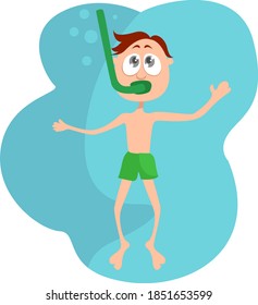 Boy diving, illustration, vector on white background