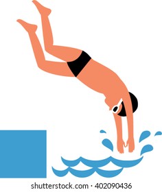 Boy diving and jumping into water. Flat design. Diving child Vector illustration.