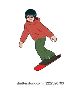 Boy Do a Snowboarding, Illustration Vector