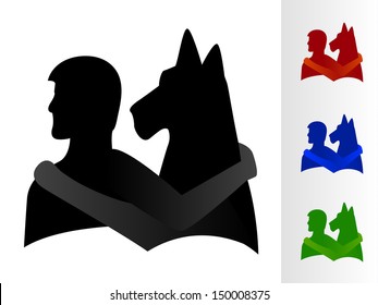 A boy and a dog with arms around each other/Man's Best Friend Vector Silhouette