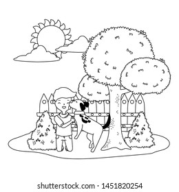 Boy with dog cartoon design