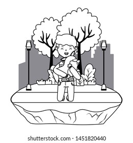 Boy with dog cartoon design