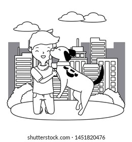 Boy with dog cartoon design