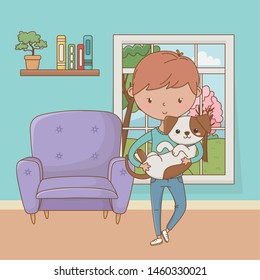 Boy with dog cartoon design