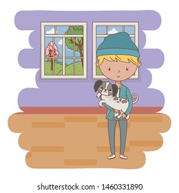 Boy with dog cartoon design