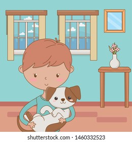 Boy with dog cartoon design