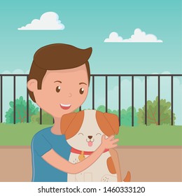 Boy with dog cartoon design
