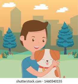 Boy with dog cartoon design